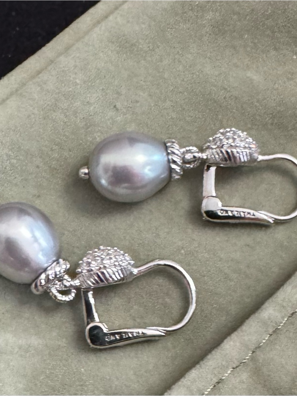 Judith Ripka Sterling Silver Gray Pearl Drop Earrings with Diamonique Accents - Picture 5 of 8